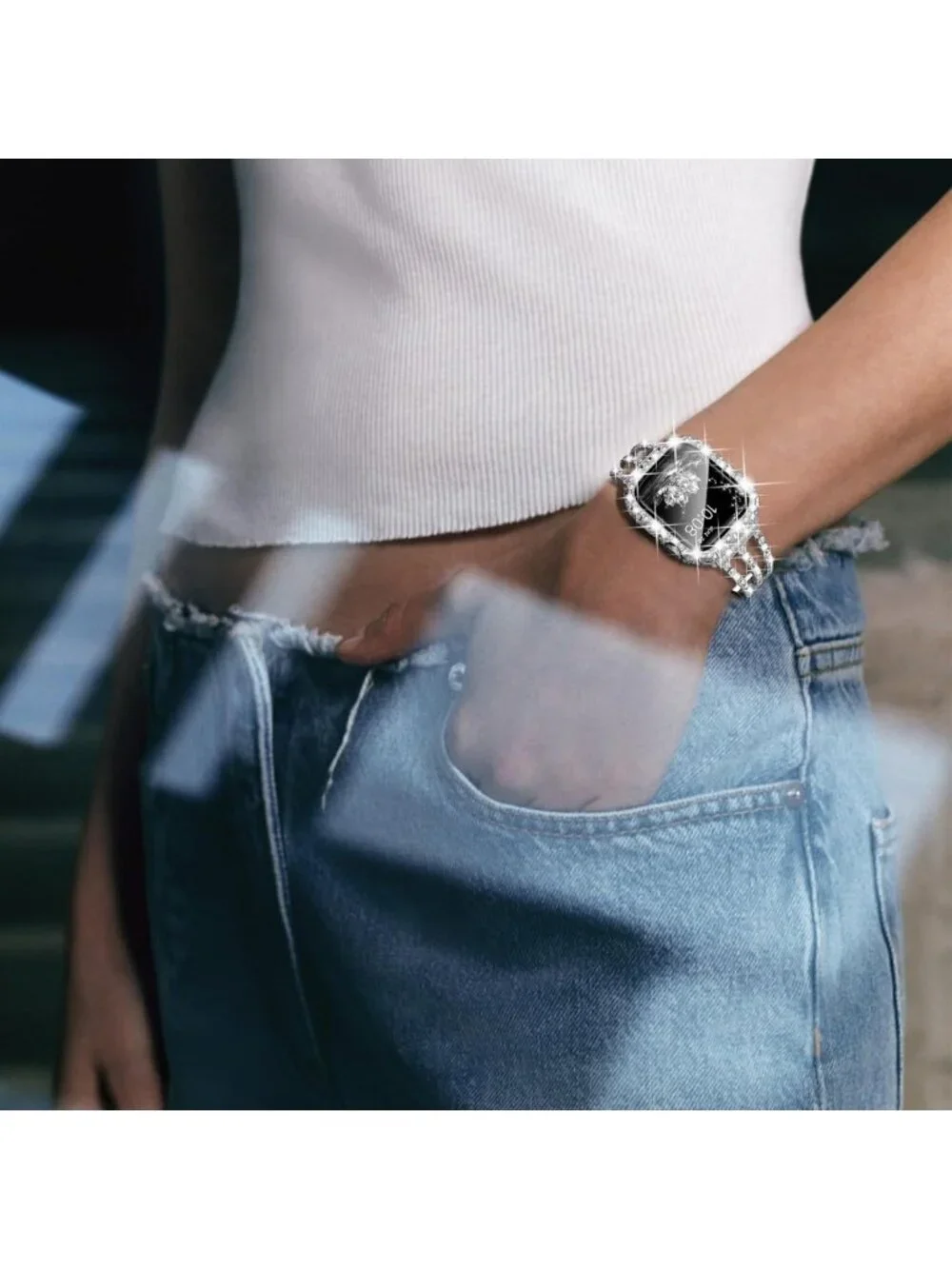Stylish 45mm Apple Watch Band for Women - Bling Rhinestone Bracelet & Waterproof
